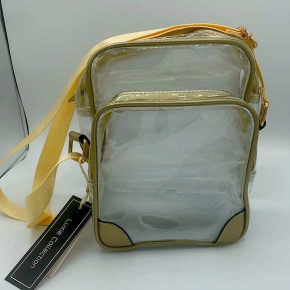 Luxe Collection Women Clear Crossbody Bag PVC Messenger Shoulder Bag, Gold - Picture 1 of 6